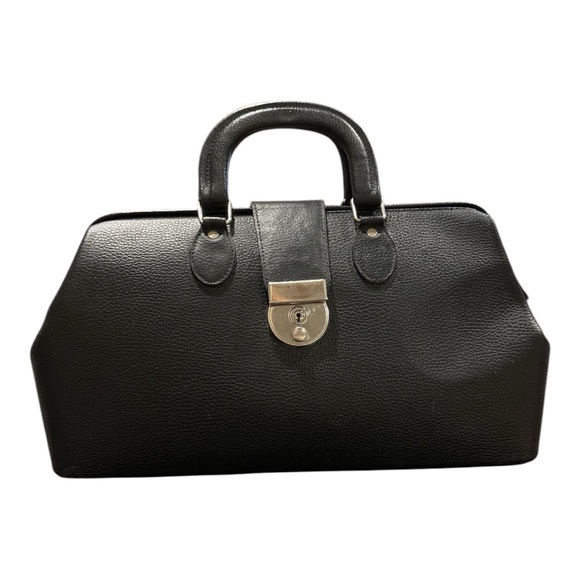 Handbags - Vintage Rare Black Leather Doctor’s Bag Silver Hardware Made in Hungary